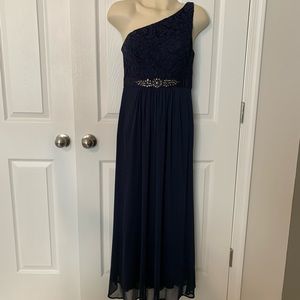 ADRIANNA PAPELL Embellished Lace One-Shoulder Gown